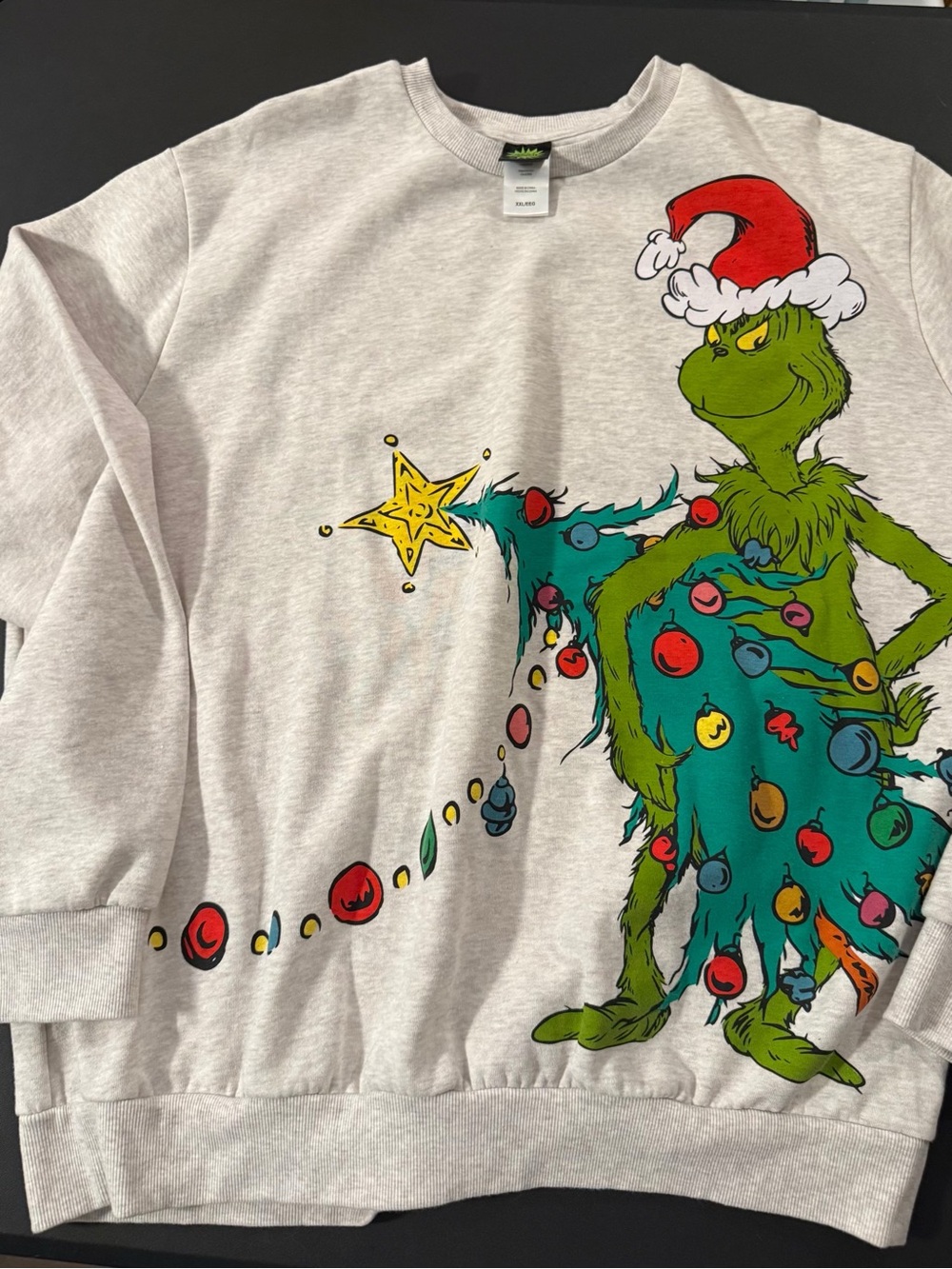 Light Gray Grinch Graphic Crewneck Sweatshirt - Holiday Pullover
